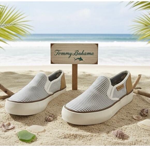 Tommy Bahama Thin Striped Slip On Sz. 8.5 - Picture 1 of 6
